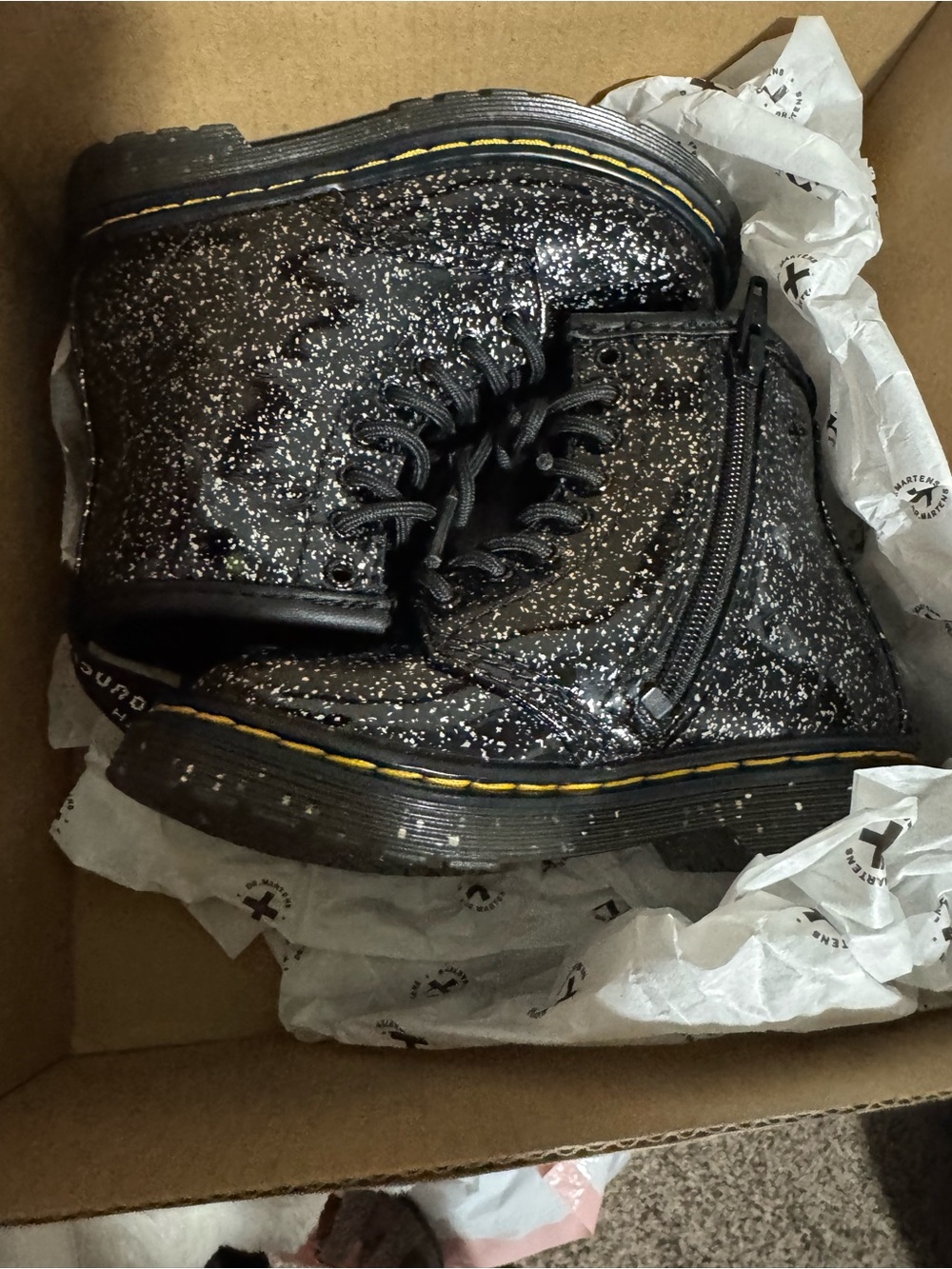 Dr. Martens toddler Black Glitter Lace-Up Ankle Boots NEW 7 toddler size